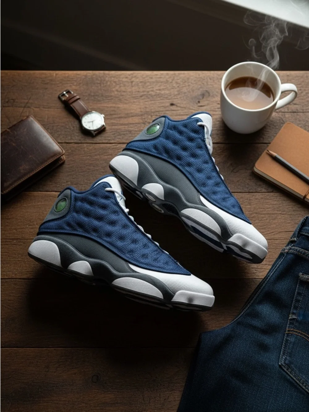 Jordan 13 Retro Flint 2020 Navy Blue and Gray High-Top Athletic Sneakers